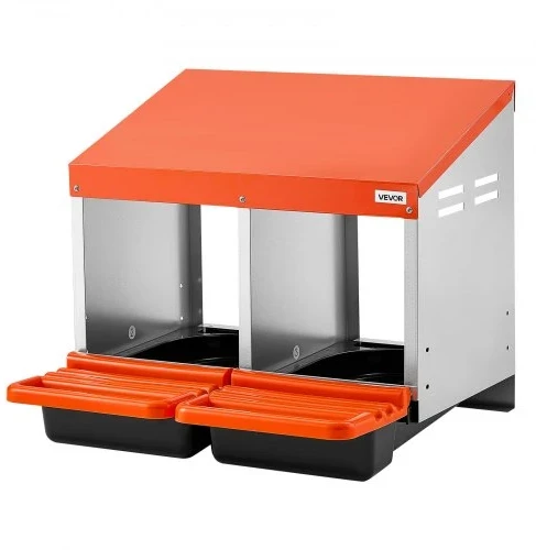 Koduva Vištų lizdas VEVOR, 2 skyrių, cinkuotas plienas ir PP plastikas, oranžinis, 54 x 53 x 48 cm