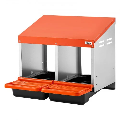 VEVOR Vištų lizdas, 2 skyrių, cinkuotas plienas ir PP plastikas, oranžinis, 54 x 53 x 48 cm
