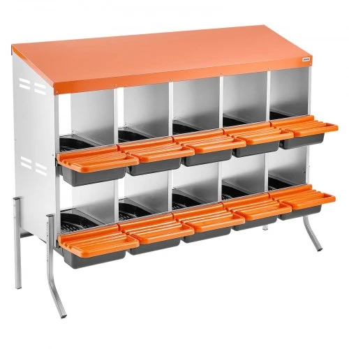 Koduva Vištų lizdinė dėžė VEVOR, 10 skyrių, su atraminėmis kojomis, cinkuotas plienas ir PP plastikas, oranžinė, 132 x 53 x 99 cm