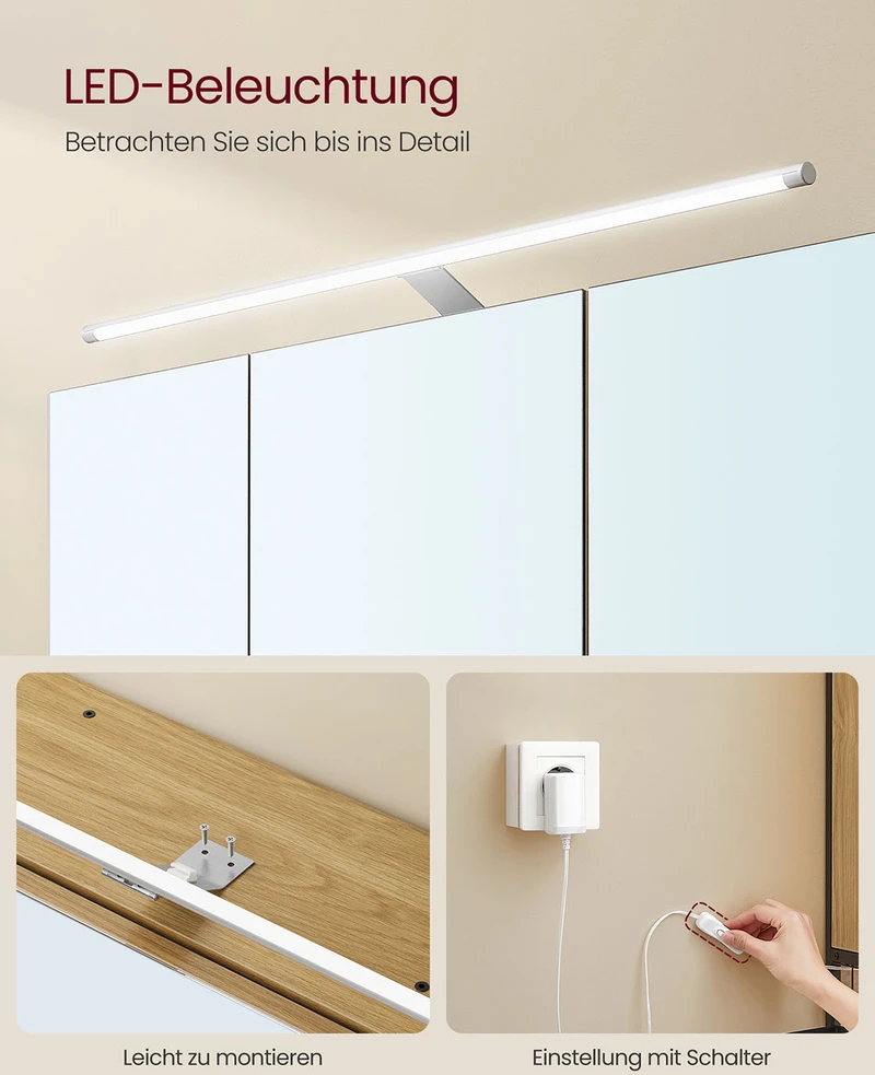 Koduva Vonios kambario veidrodinė spintelė su LED apšvietimu, 14,5 x 70 x 70 cm, natūralaus ąžuolo spalvos