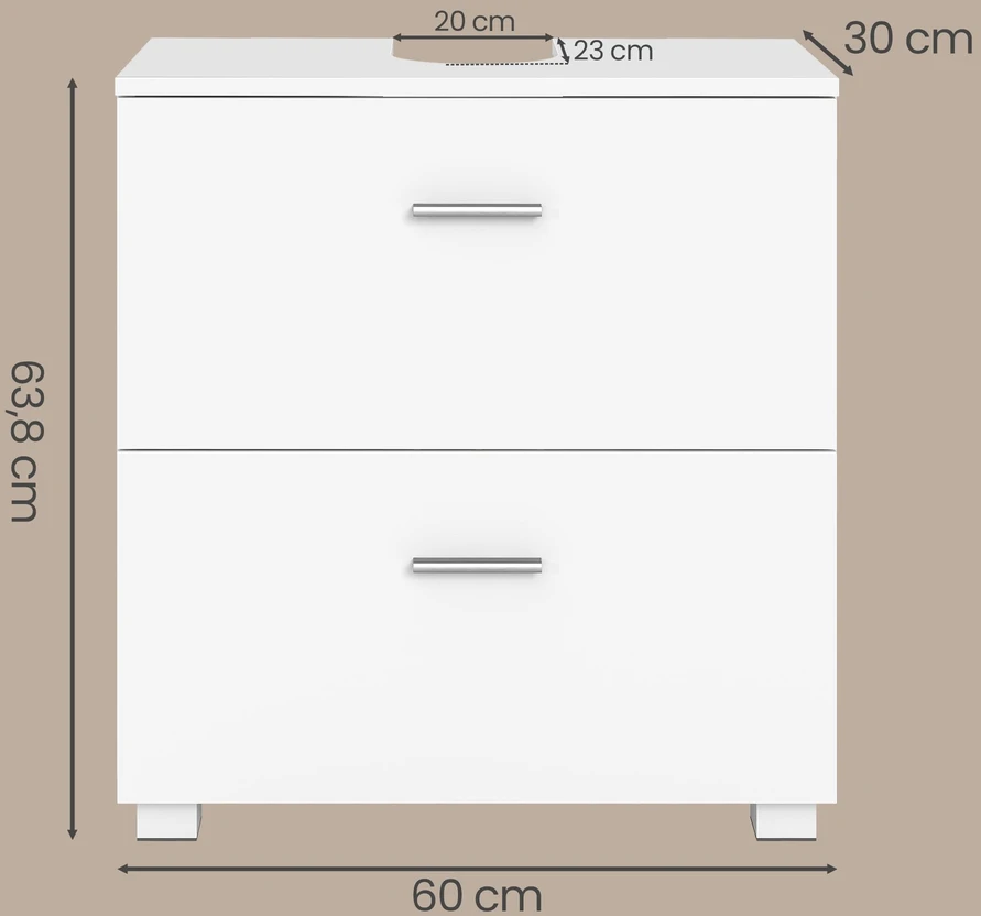Songmics Vonios praustuvo spintelė su stalčiais, balta, 30 x 60 x 63,8 cm, iš medžio drožlių plokštės ir MDF