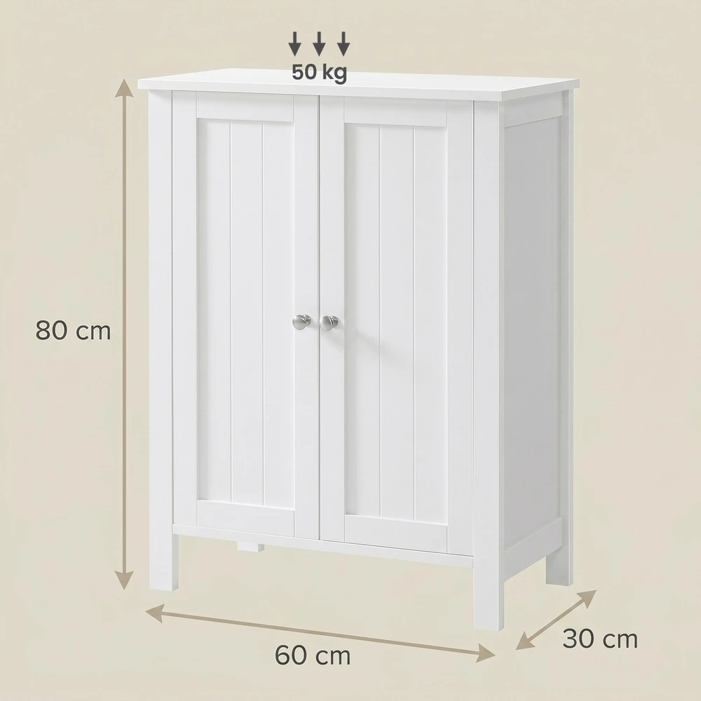 Koduva Vonios spintelė, pastatoma, balta, MDF, 60 x 80 x 30 cm, su 2 reguliuojamomis lentynomis