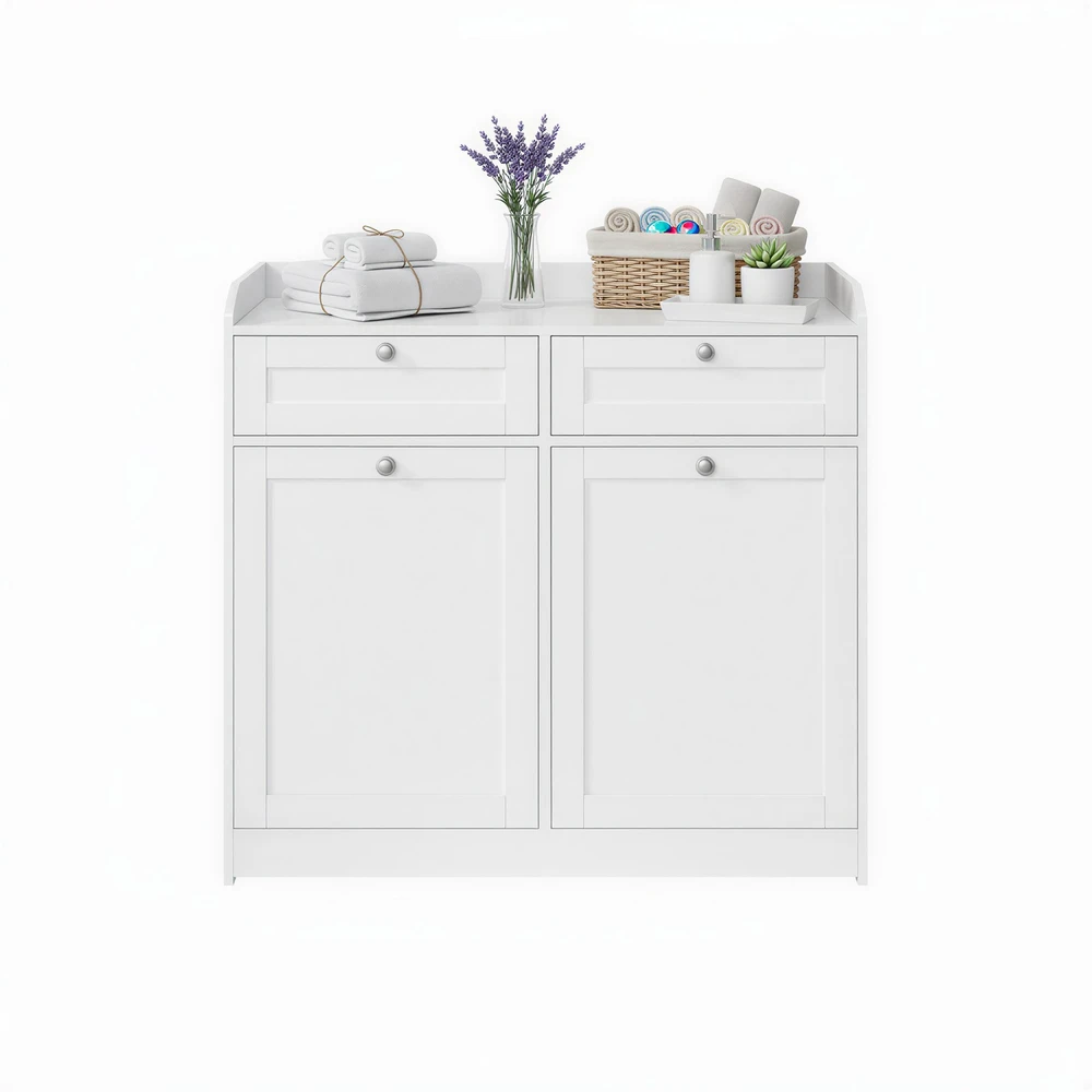 Songmics Vonios spintelė su 2 išimamais skalbinių krepšiais, 2 stalčiais, balta, 40 x 78,8 x 80 cm
