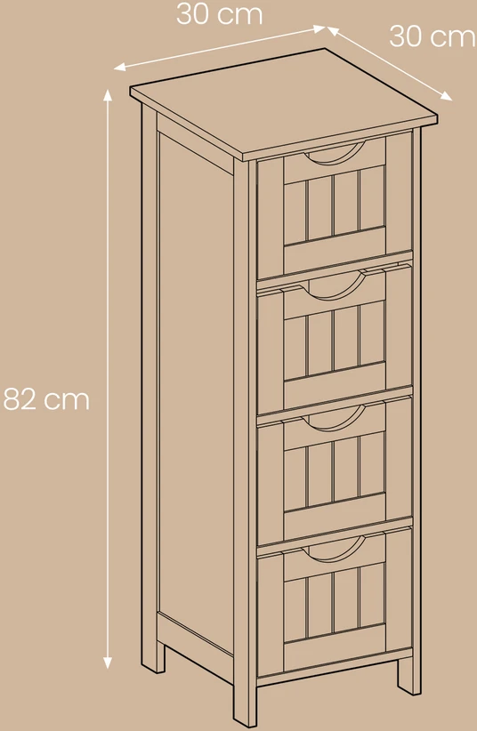 Koduva Vonios spintelė su 4 stalčiais, MDF, pilka, 30 x 30 x 82 cm