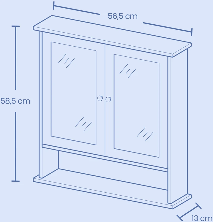 Songmics Vonios veidrodinė spintelė su 2 veidrodinėmis durelėmis ir atvira lentyna, 13 x 56,5 x 58,5 cm
