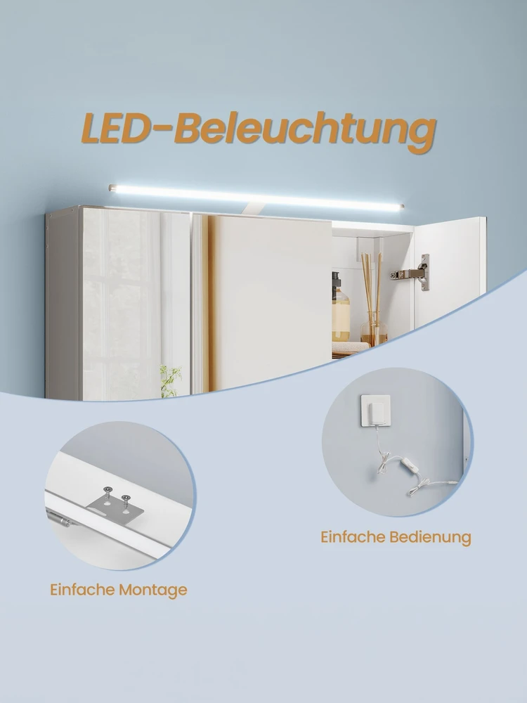 Koduva Vonios veidrodinė spintelė su LED apšvietimu, 14,6 x 70,1 x 70,1 cm, balta