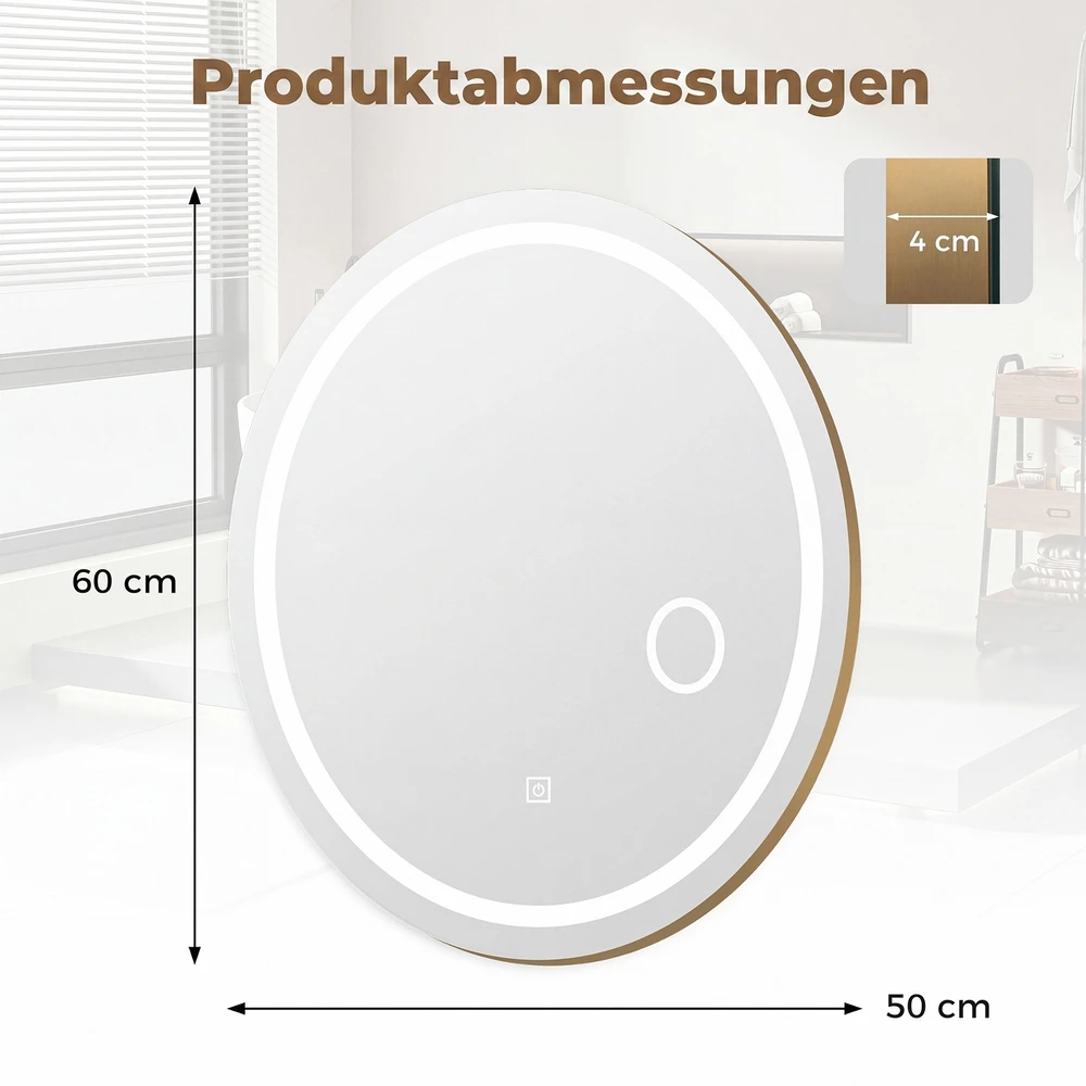 Promotion Vonios veidrodis su apšvietimu 60 x 50 cm ovalus, reguliuojamas LED sieninis veidrodis, 3 šviesos spalvos