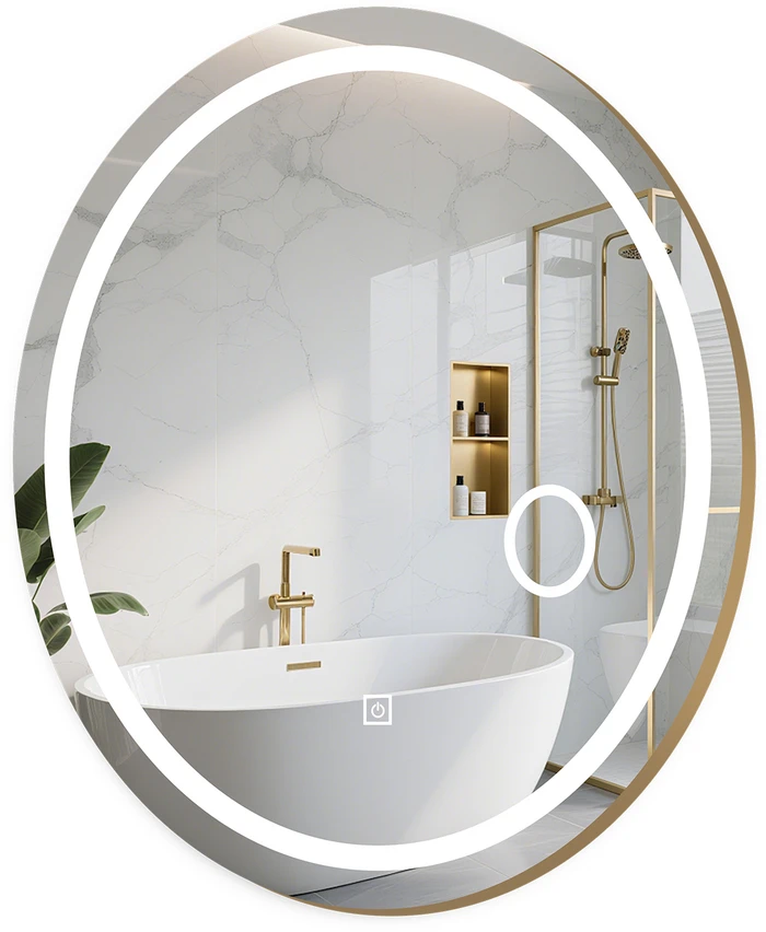 Promotion Vonios veidrodis su apšvietimu 60 x 50 cm ovalus, reguliuojamas LED sieninis veidrodis, 3 šviesos spalvos