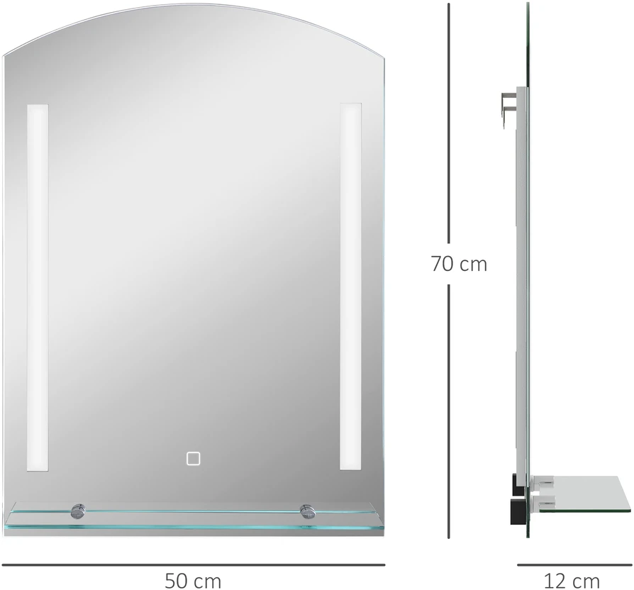 Aosom Vonios veidrodis su LED apšvietimu, sidabrinis, 50 x 12 x 70 cm