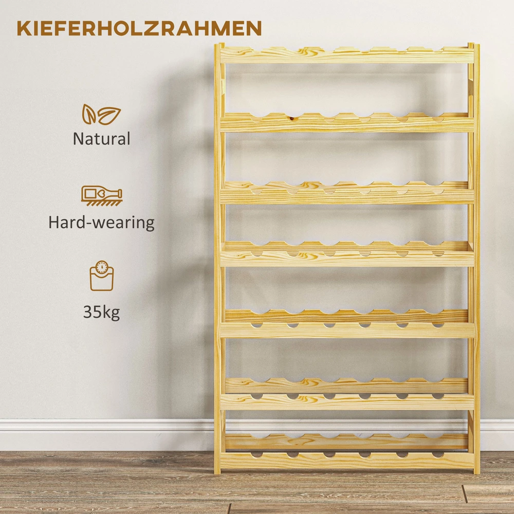 Aosom Vyno lentyna, 7 aukštų, 42 buteliams, su apsauga nuo apvirtimo, pušies mediena, natūrali, 63 x 25 x 102 cm