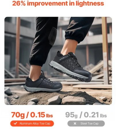 VEVOR Vyriški apsauginiai darbo batai, plati 11 dydžio US / 10.5 UK, juodi
