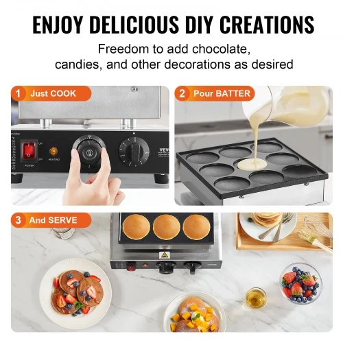 Koduva Waffle makeris ir crepe aparatas VEVOR PC-9, 9 vnt., 76 mm, 850 W, sidabrinis, nerūdijantis plienas