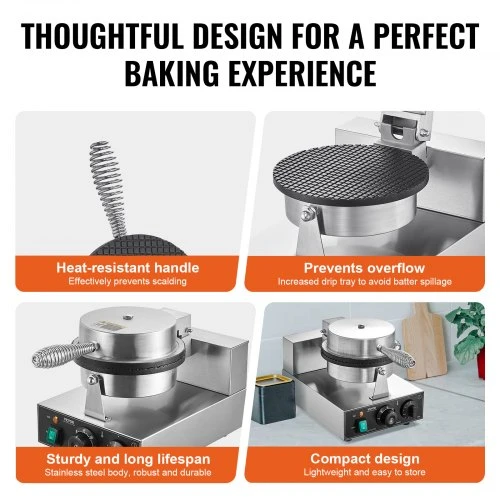 Koduva Waffle makeris VEVOR HT-1A, 1230 W, sidabrinis, nerūdijančio plieno