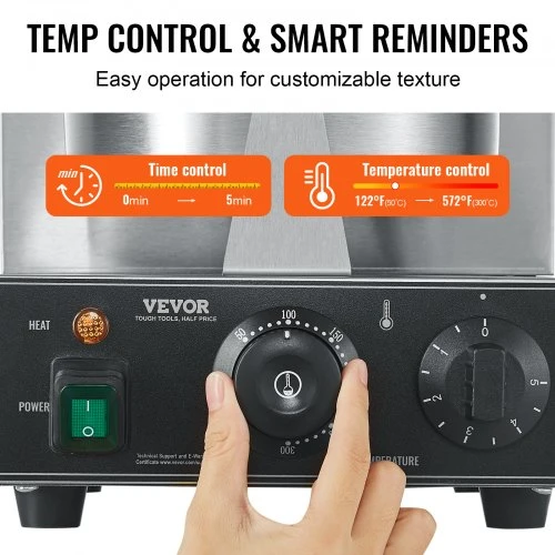 Koduva Waffle makeris VEVOR HT-1A, 1230 W, sidabrinis, nerūdijančio plieno