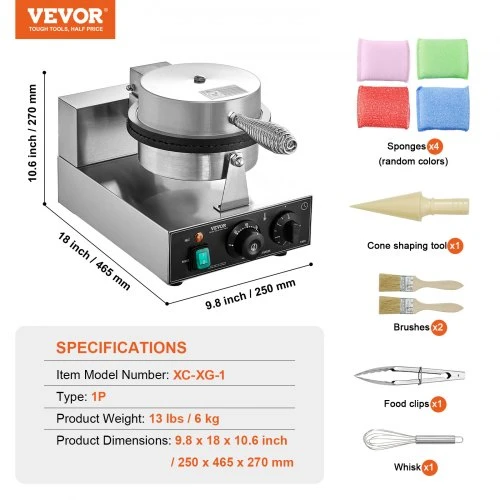 Koduva Waffle makeris VEVOR HT-1A, 1230 W, sidabrinis, nerūdijančio plieno