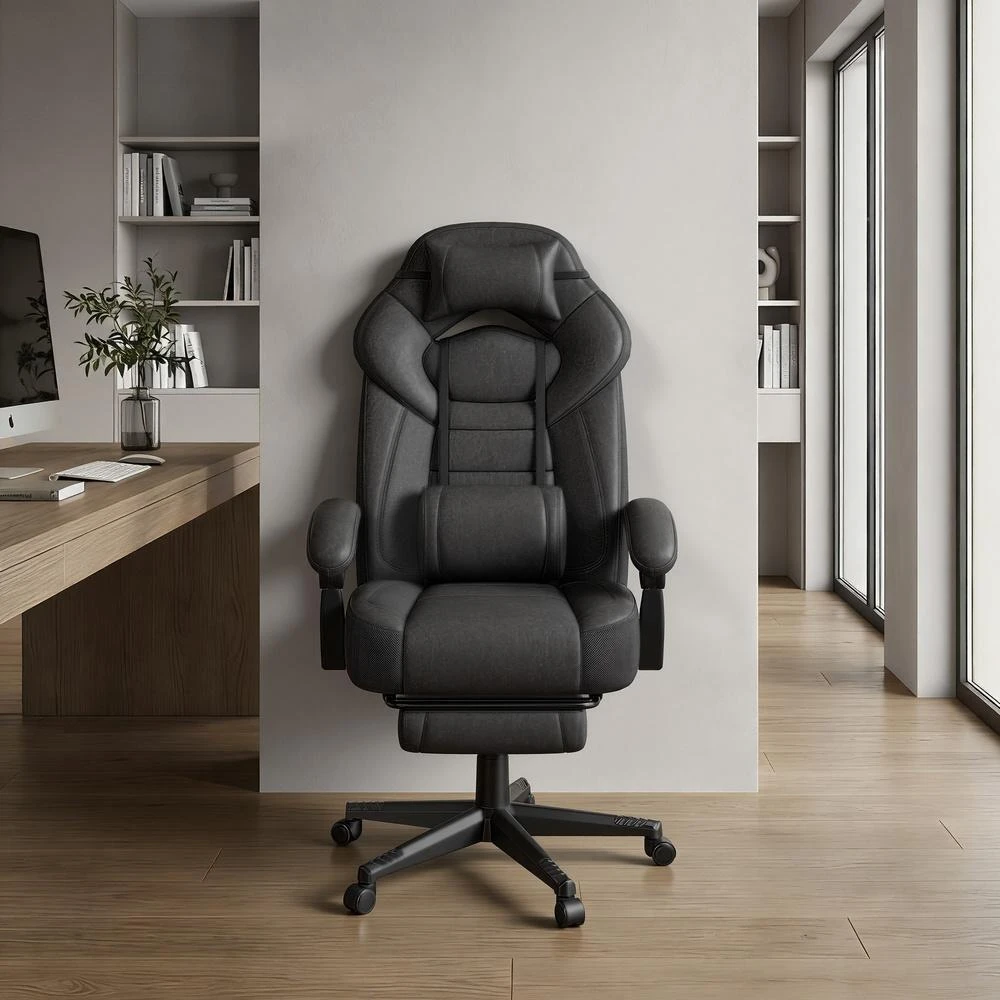 Koduva Žaidimų kėdė su kojų atrama, ergonomiška, juoda, 70 x 70 x 122–134 cm