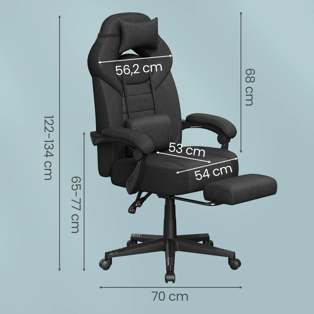 Koduva Žaidimų kėdė su kojų atrama, ergonomiška, juoda, 70 x 70 x 122–134 cm