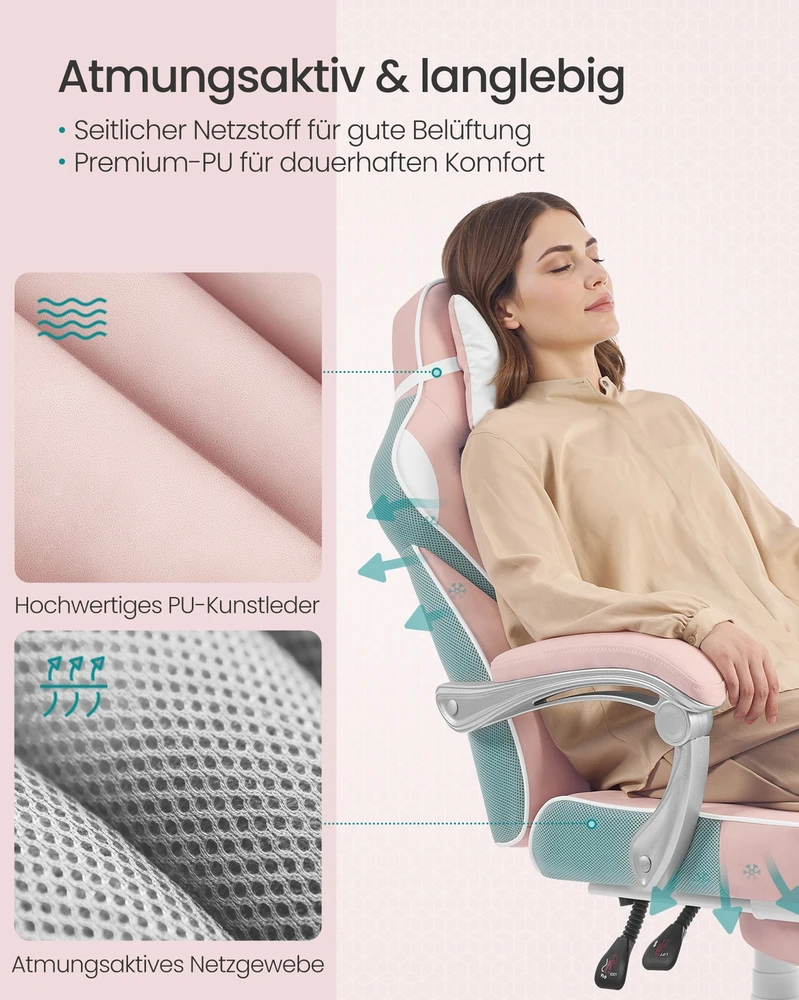 Koduva Žaidimų kėdė su pakoju ir galvos pagalve, reguliuojamo aukščio, juoda-raudona