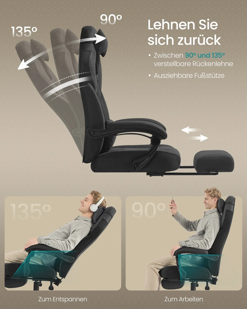 Koduva Žaidimų kėdė su pakoju, juoda, 70 x 70 x 122–134 cm, iki 150 kg