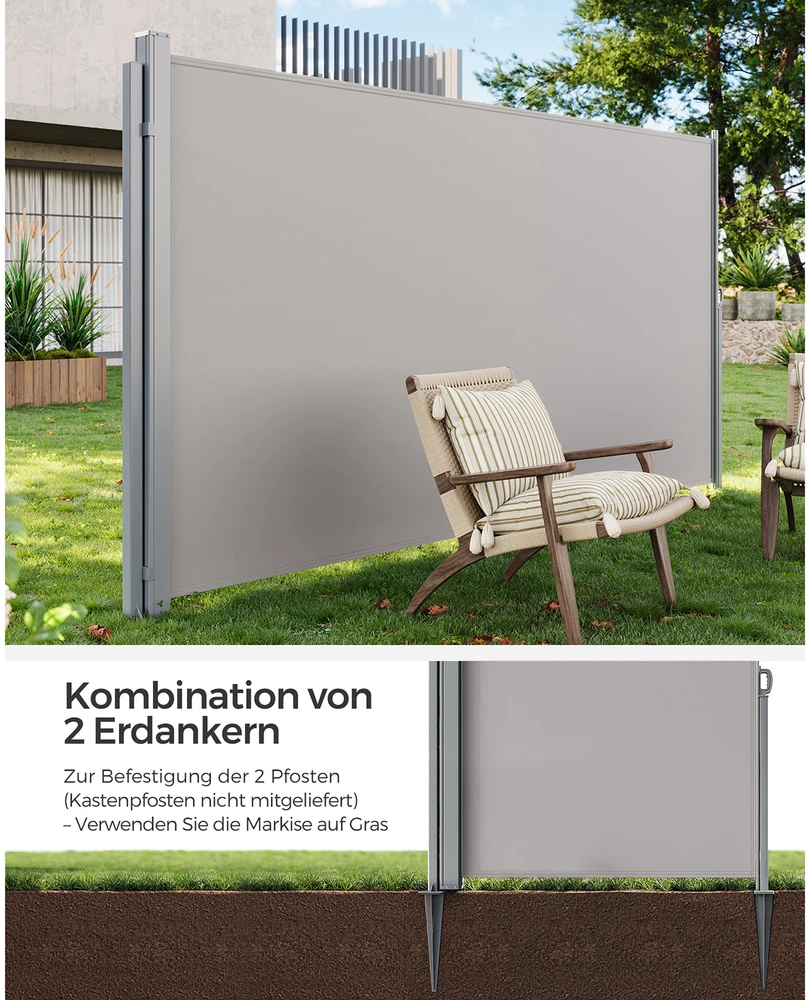 Songmics Žemės inkaras šoninės markizės atraminiam stulpui, pilkas, 9 x 9 x 46 cm, metalinis
