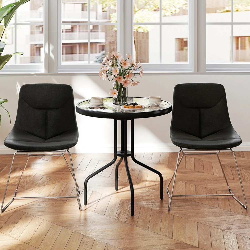 Lauko baldų komplektas Promotion 27,5" apvalus lauko stalas su banguotu grūdinto stiklo viršumi