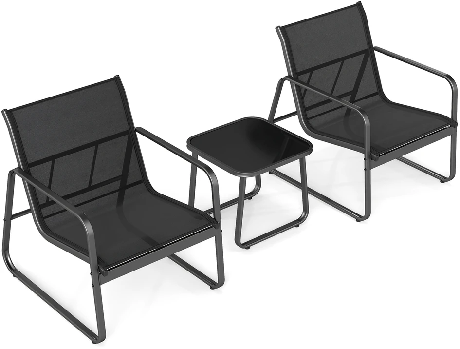 Lauko baldų komplektas Promotion 3 dalių Sodo Baldų Komplektas Anti-UV Tekstilenas-Juodas