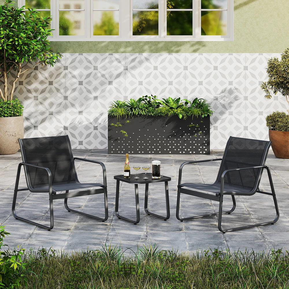 Lauko baldų komplektas Promotion 3 dalių Sodo Baldų Komplektas Anti-UV Tekstilenas-Juodas