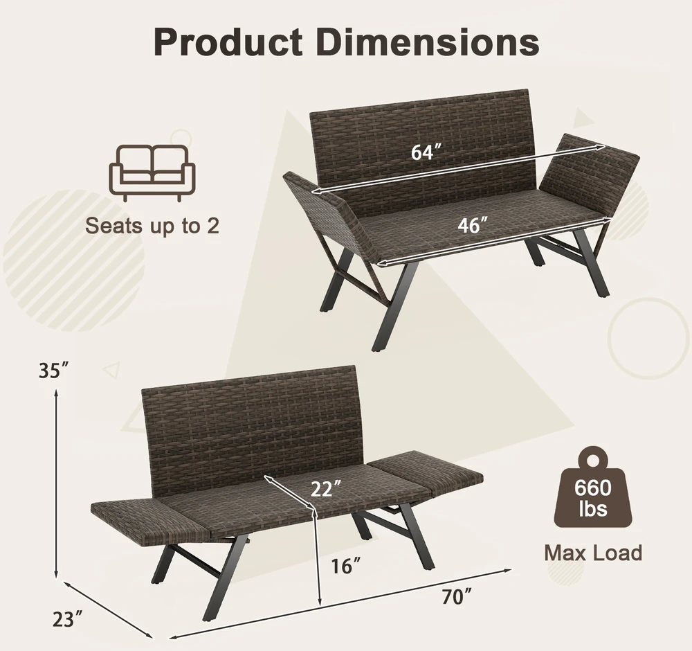Lauko baldų komplektas Promotion Sulankstomas 2 vietų lauko sofa, pilka