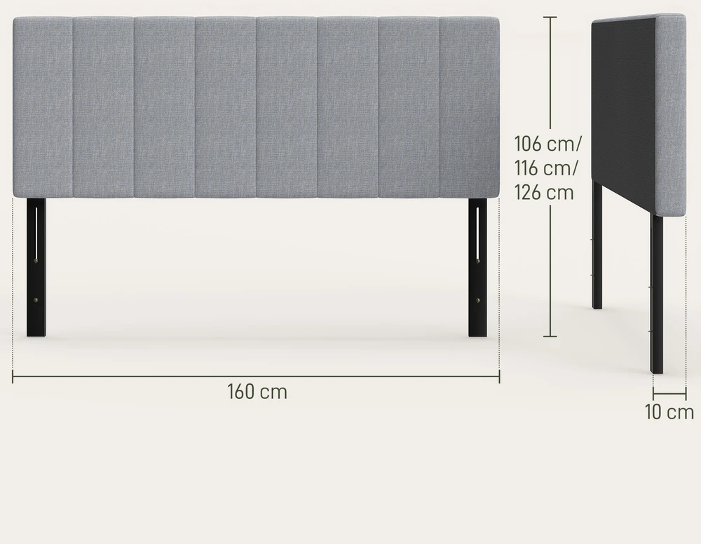 Lova Aosom Reguliuojamas lovos galvūgalis, pilkas, 160 x 10 x 106-126 cm