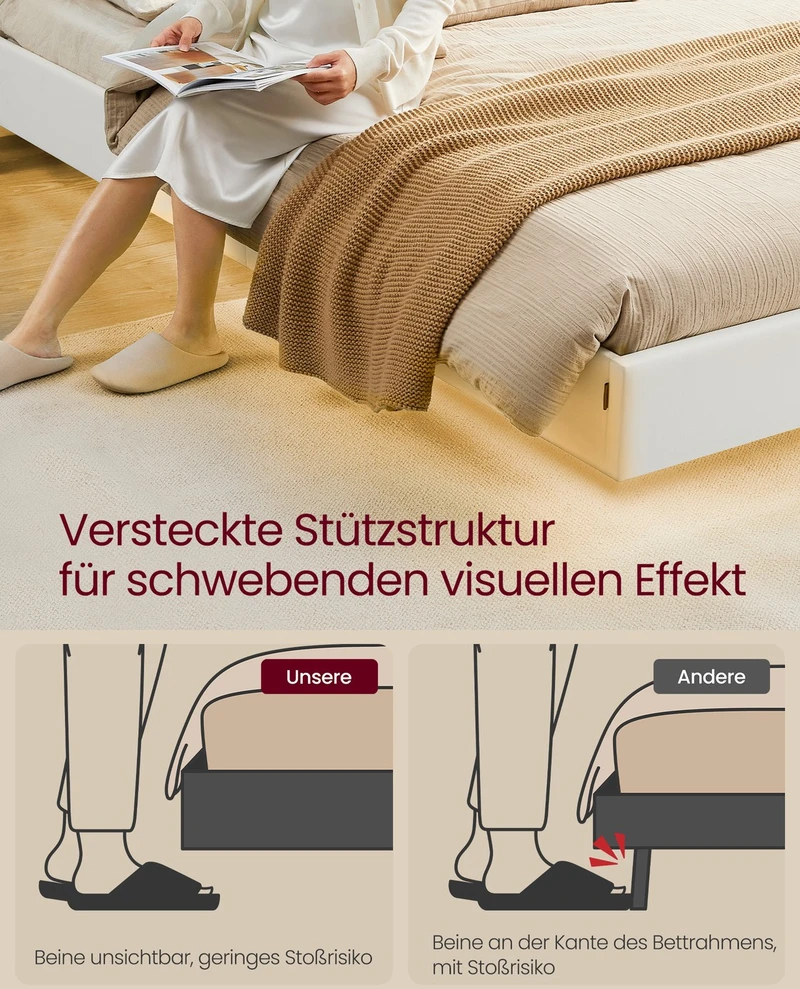 Lova Koduva Dvigulės lovos rėmas 140 x 200 cm su LED apšvietimu ir įkrovimo stotele, baltas