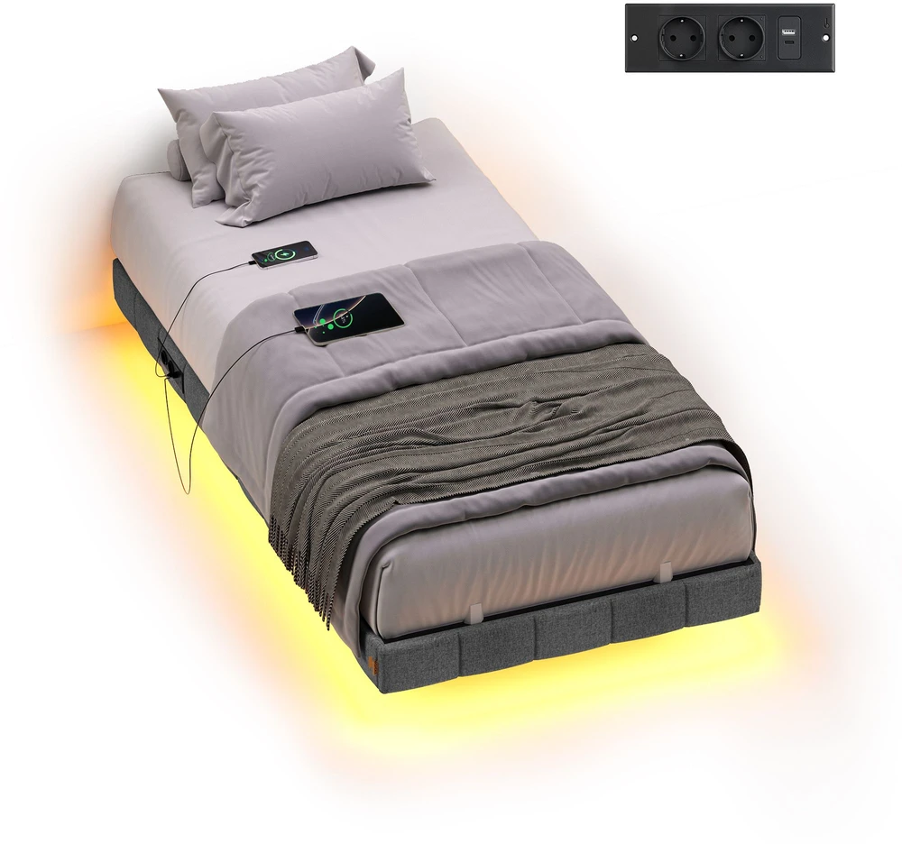 Lova Koduva Lovos rėmas 90 x 200 cm su LED apšvietimu, pilkas, plienas ir fanera