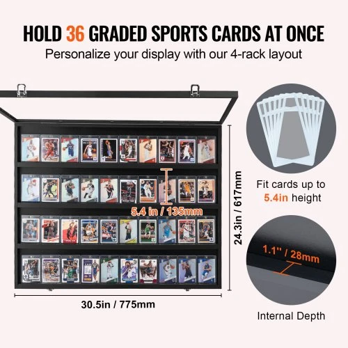 Nuotraukų rėmelis Koduva VEVOR 36 graded sports card display case, 77.5 x 61.7 x 5.3 cm, matinės juodos spalvos