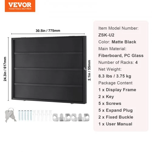 Nuotraukų rėmelis Koduva VEVOR 36 graded sports card display case, 77.5 x 61.7 x 5.3 cm, matinės juodos spalvos