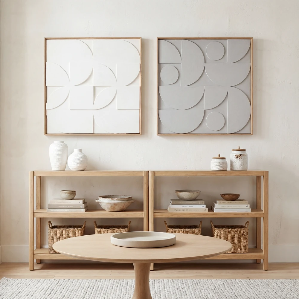Pakabinamas šviestuvas Aosom 3D sienos dekoras, 2 dalių rinkinys, geometrinis, baltas, 80 x 3,5 x 80 cm