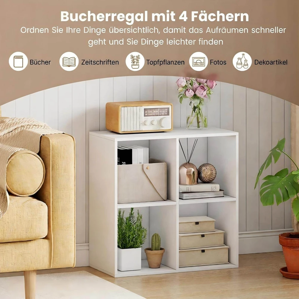 Promotion Balta knygų lentyna su 4 skyriais, medienos plokštė, 60 x 30 x 60 cm