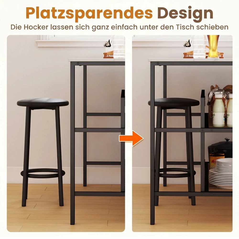 Promotion Baro stalo komplektas su 2 taburetėmis ir lentyna, 3 dalių, balta / ruda / juoda, 119,38 x 59,69 x 83,82 cm