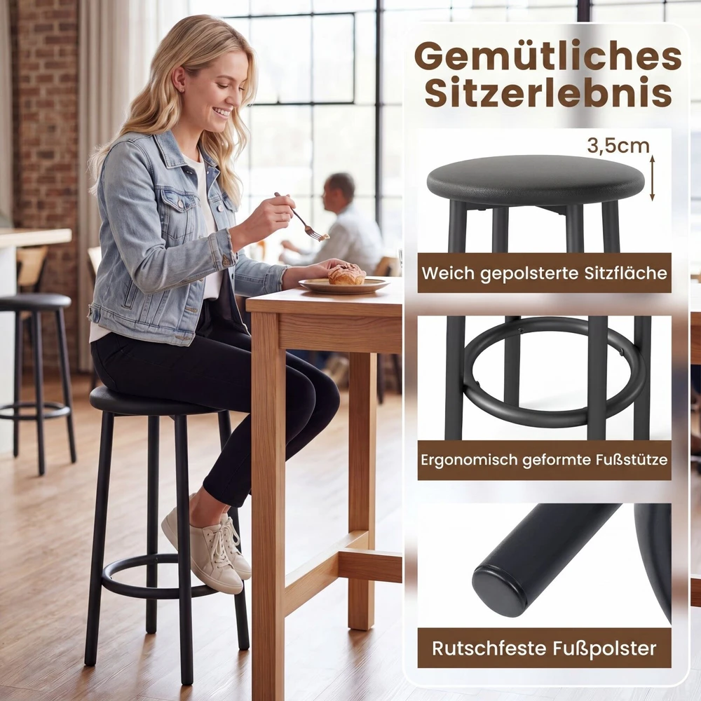 Promotion Baro stalo komplektas su 2 taburetėmis ir lentyna, 3 dalių, balta / ruda / juoda, 119,38 x 59,69 x 83,82 cm