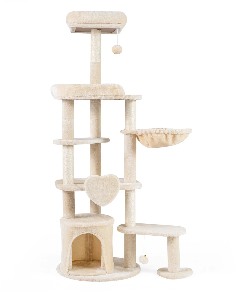 Promotion Didelis daugiaaukštis kačių medis su draskyklėmis, smėlio spalvos, 149 cm