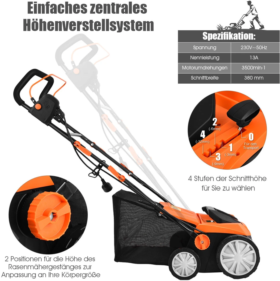 Promotion Elektrinis vejos skarifikatorius ir aeratorius, 1800 W, oranžinis, 67 x 58 x 86-104 cm
