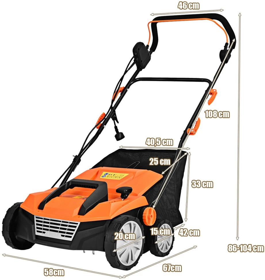 Promotion Elektrinis vejos skarifikatorius ir aeratorius, 1800 W, oranžinis, 67 x 58 x 86-104 cm