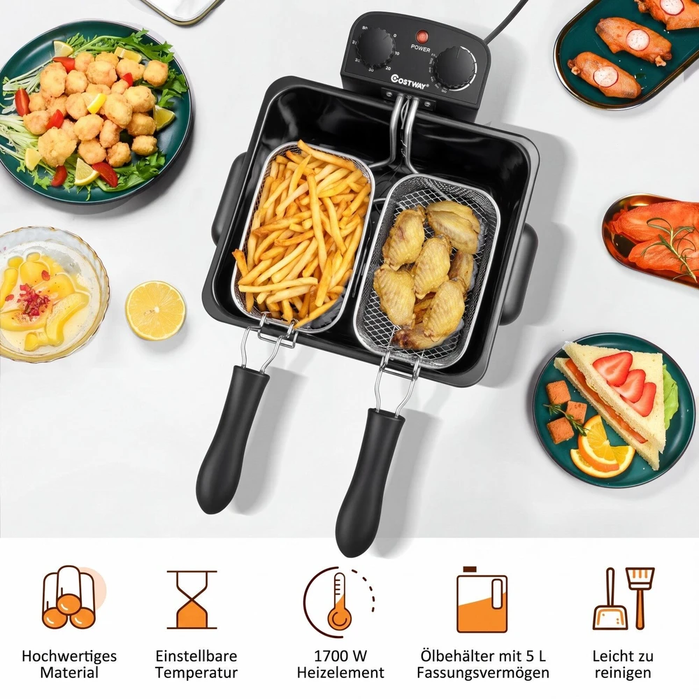 Promotion Gruzdintuvė su 3 kepimo krepšeliais, 5 l, 1700 W, nerūdijantis plienas, sidabrinė, juoda