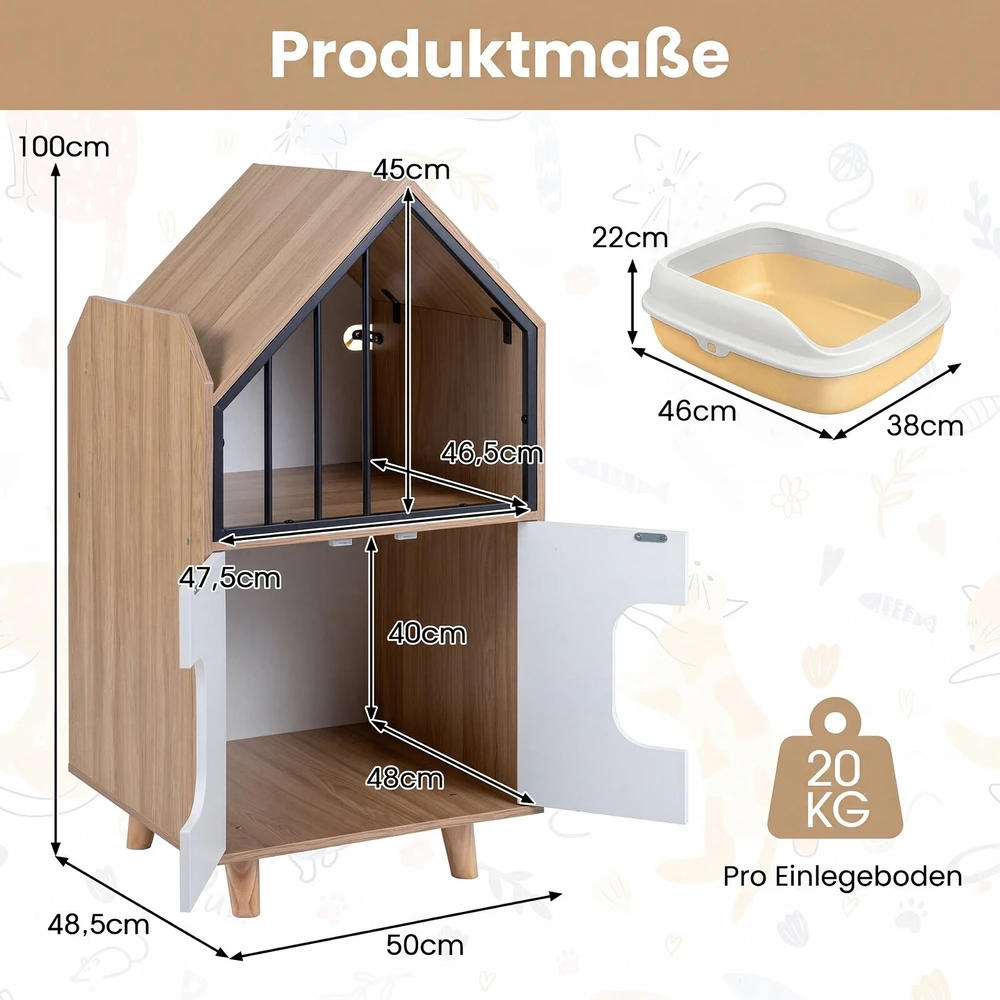 Promotion Kačių kraiko dėžės spintelė su lentyna ir 2 durimis, medžio imitacija, medžio atspalvio balta, 50,8 x 48,3 x 100,3 cm