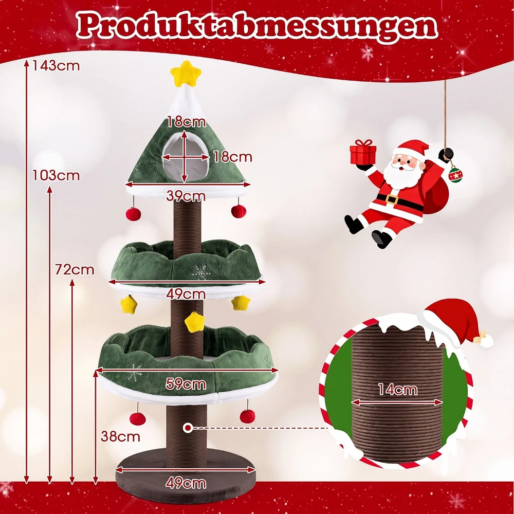 Promotion Kalėdų eglutės formos kačių bokštas su nameliu ir 2 platformomis, žalias