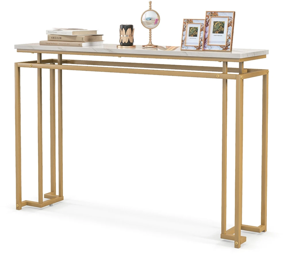Promotion Konsolinis stalas prieškambariui, baltas ir auksinis, MDF ir metalas, 119,4 x 30,5 x 80 cm