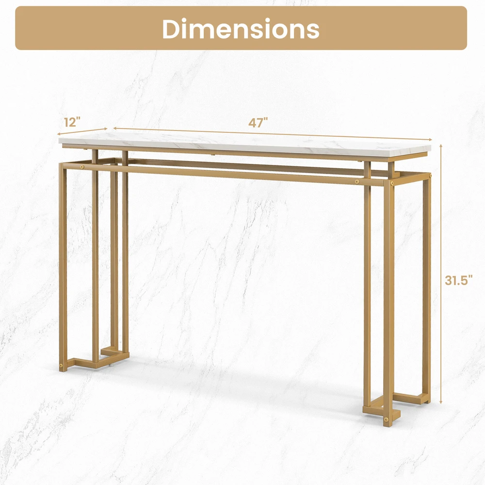Promotion Konsolinis stalas prieškambariui, baltas ir auksinis, MDF ir metalas, 119,4 x 30,5 x 80 cm