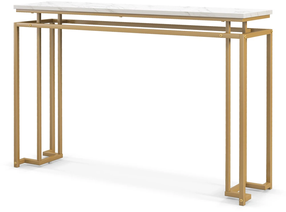 Promotion Konsolinis stalas prieškambariui, baltas ir auksinis, MDF ir metalas, 119,4 x 30,5 x 80 cm