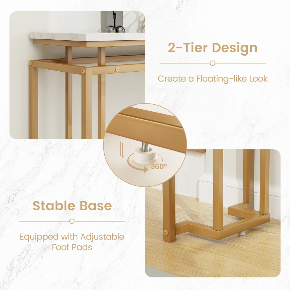 Promotion Konsolinis stalas prieškambariui, baltas ir auksinis, MDF ir metalas, 119,4 x 30,5 x 80 cm