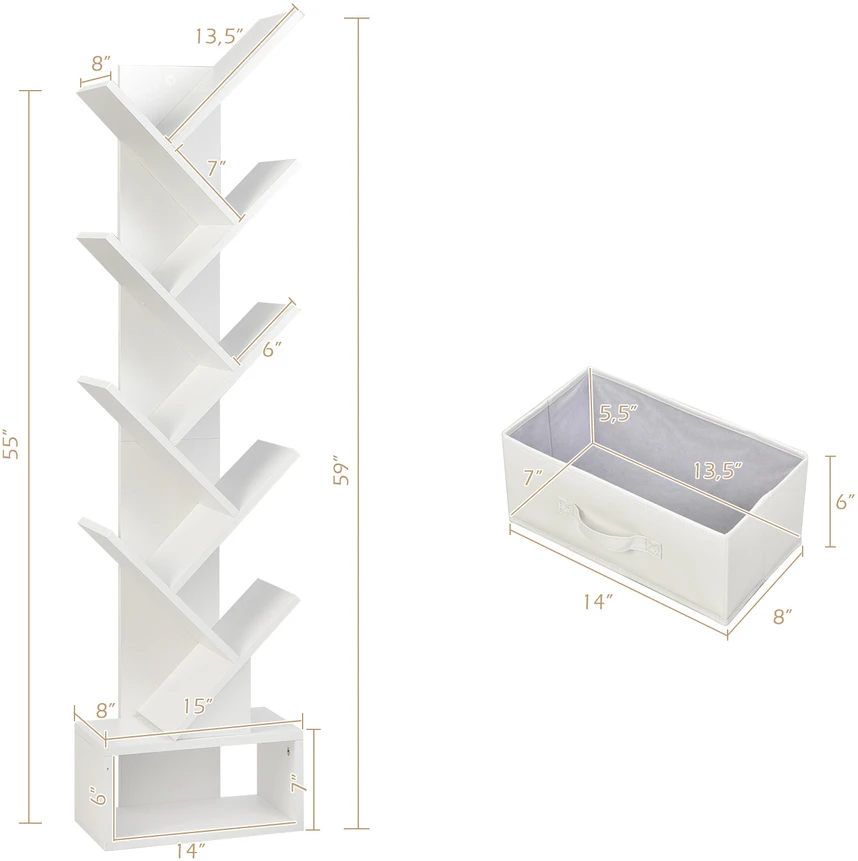 Promotion Laisvai pastatoma knygų lentyna su stalčiumi, 10 lentynų, balta, 38,1 x 21,6 x 149,9 cm