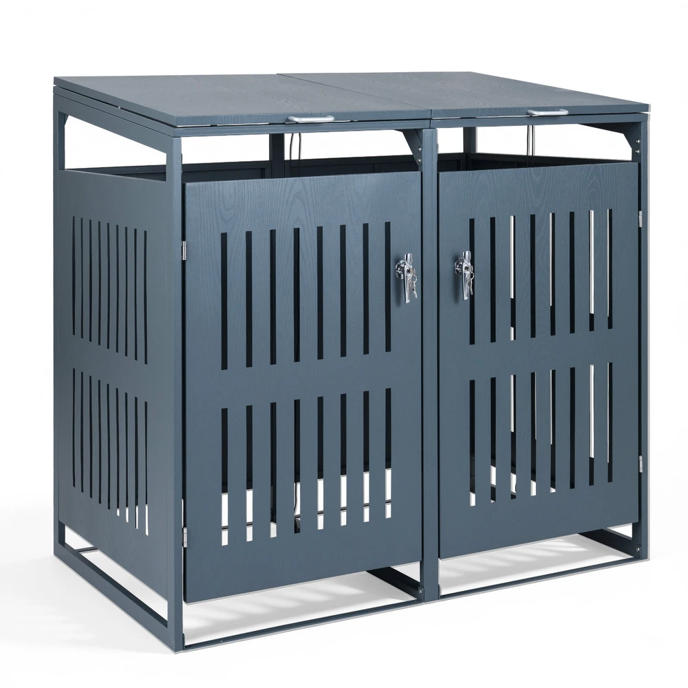 Promotion Lauko šiukšliadėžių laikymo spinta 2 konteineriams, metalinė, pilka, 132 x 81 x 126 cm