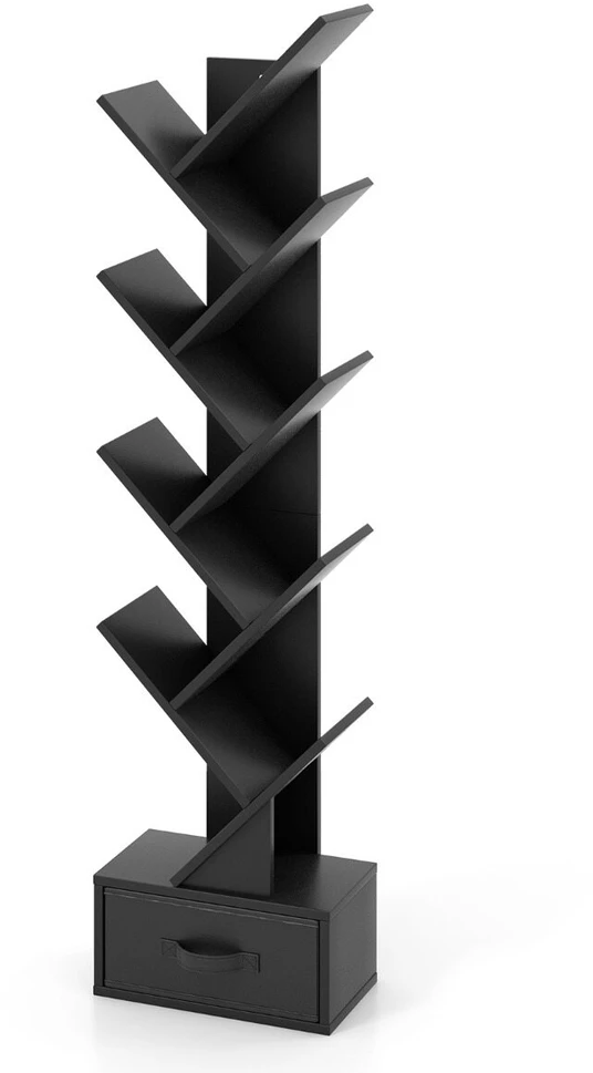 Promotion Medžio formos knygų lentyna su stalčiumi, juoda, 38 x 21,5 x 149,5 cm